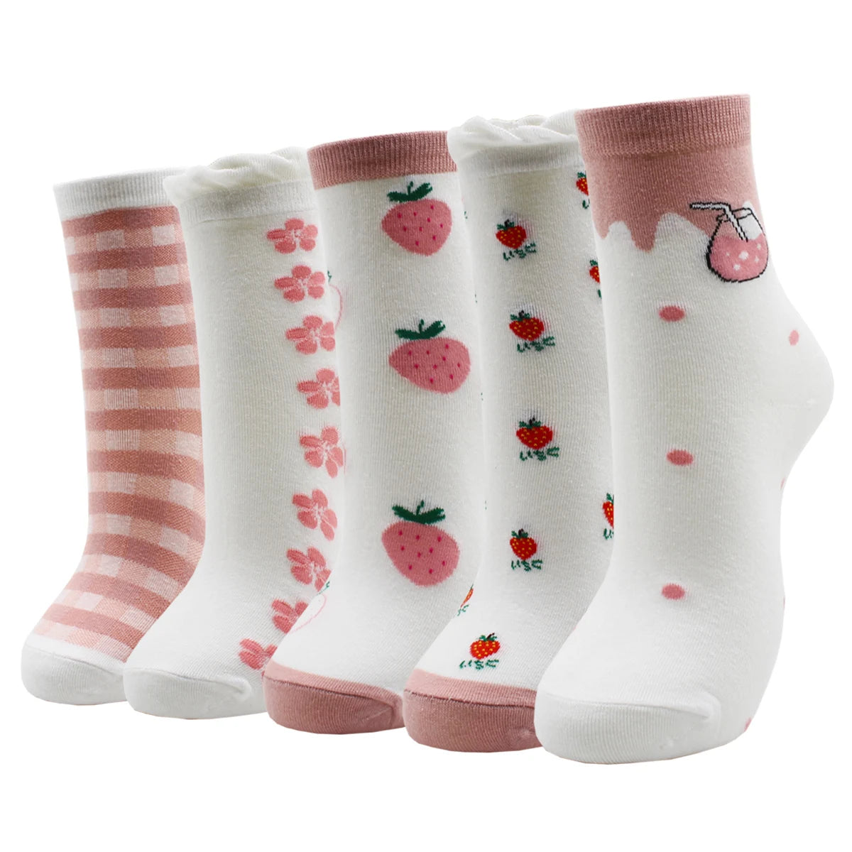 5 Pairs New Fashion Colorful Harajuku Korean Kawaii Cute Women Socks Cat Dog Owl Stripe Avocado Girl Cotton Cartoon Socks