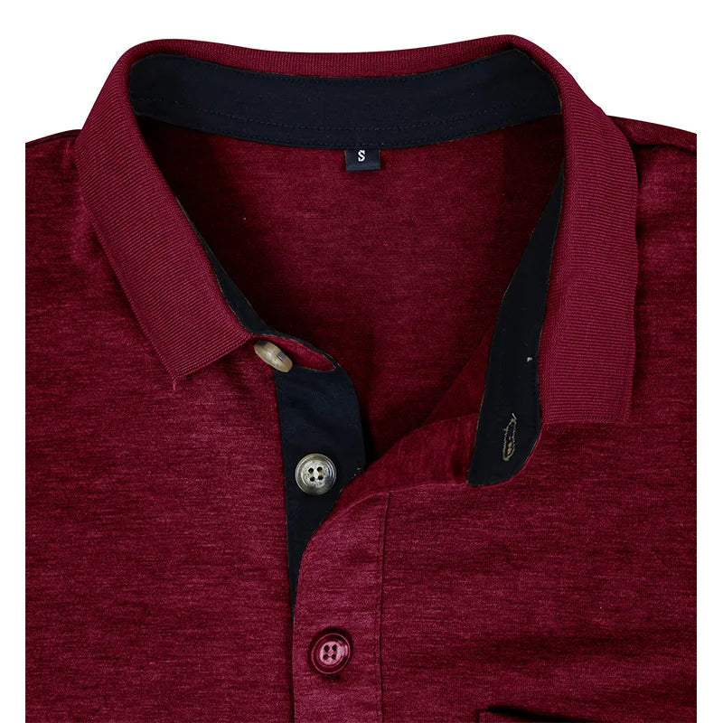 Spring Trend Men's Long Sleeve Casual Tshirt Solid Lapel Button Up Pullover Tops Autumn Turn Down Collar Bottoming Polo Shirt