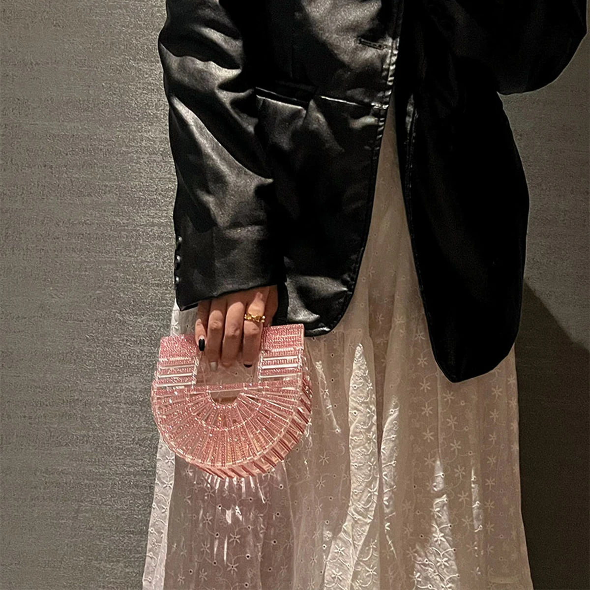 JIOMAY Half Moon Bag Rhinestone Purse Luxury Designer Handbags Clutch Evening Mini Basket Bling Tote Bag Crystal Wedding Bags
