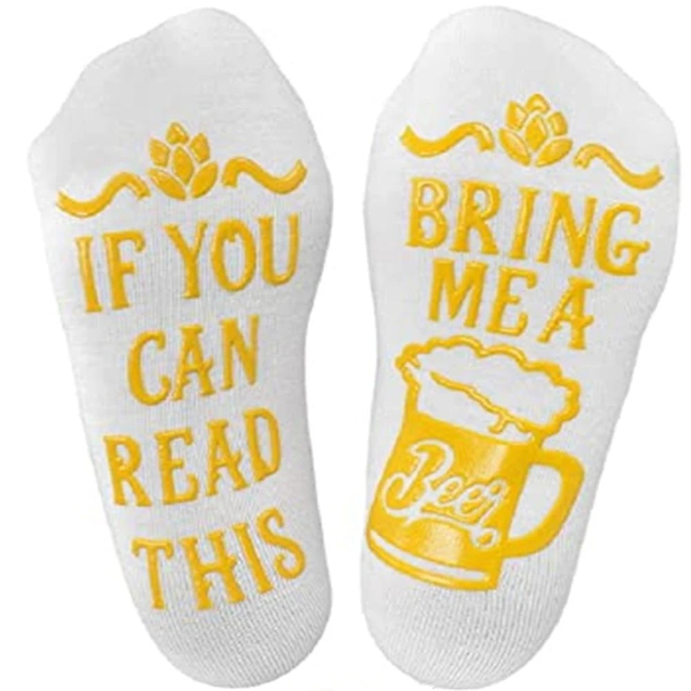 Men Funny If You Can Read This Bring Me A Beer Pattern Novelty Art Christmas Gift Humour Words Socks Hipster Rock Punk Club Sox