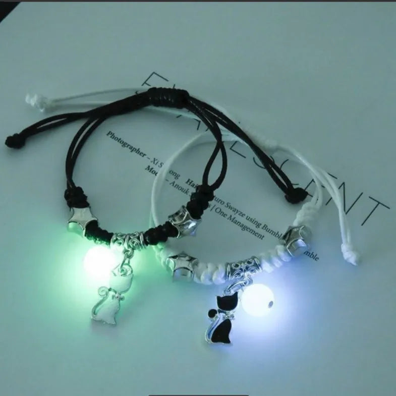 Fashion Luminous Beads Star Couple Bracelets For Women Men Charm Cat Flower Heart Key Lock Cross Matching Bracelets Bff Jewelry