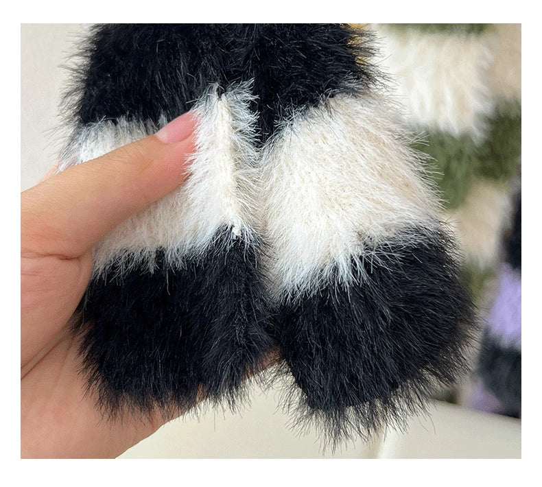 Striped Plush Scarf Women's Niche Design Sense Spice Girl Versatile Decoration Korean Version Thin and Narrow Long Scarf
