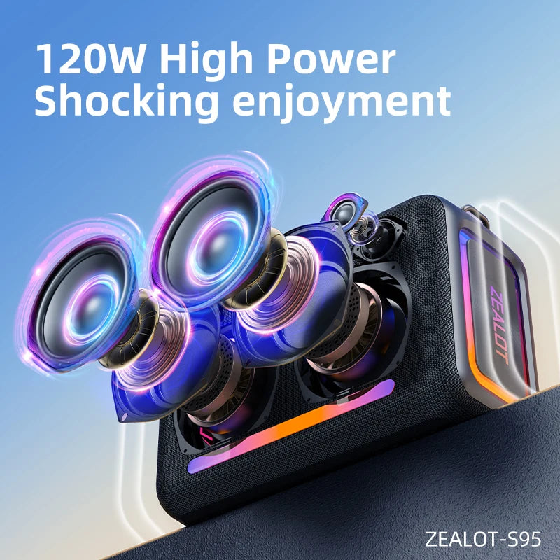 ZEALOT-S95 Waterproof Portable Bluetooth Speaker, Wireless Outdoor Boombox, SubwooferTriple Passive Radiators, Deep Bass,120W