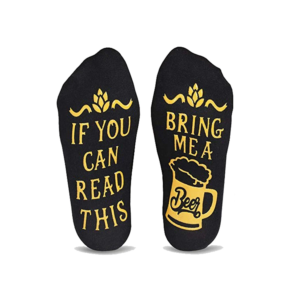 Men Funny If You Can Read This Bring Me A Beer Pattern Novelty Art Christmas Gift Humour Words Socks Hipster Rock Punk Club Sox