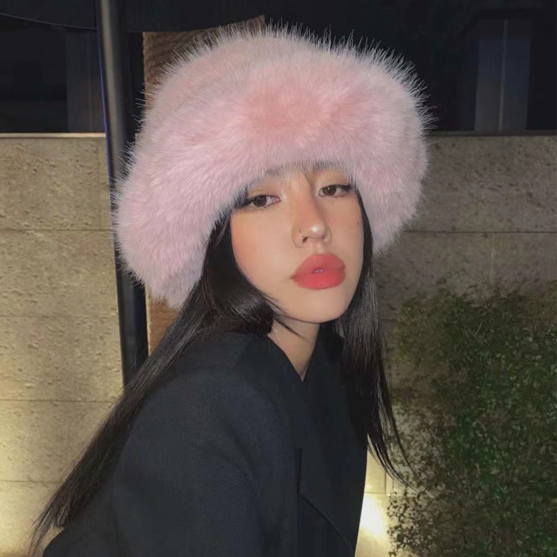 2024 Fluffy Faux Fur Bucket Hats Women Rabbit Fur Warm Thick Plush Winter Hat Lady Fashion Luxury Panama Furry Fisherman Cap Y2k