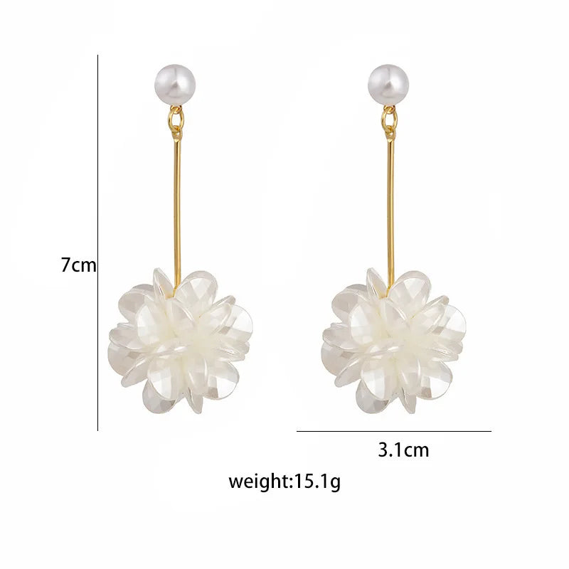ZAKOL Korean Fashion Imitation Shell Dangle Earrings White Crystal Zirconia Flower Bridal Earring Party Accessories for Women