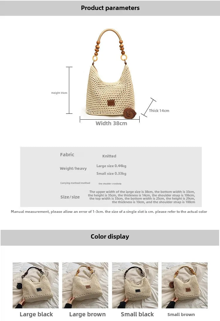 Beach Summer Bag for Women Mesh Woven Shoulder Bag Adjustable Strap Handbag Large Capacity Hobo Bag for Travel Vacation
