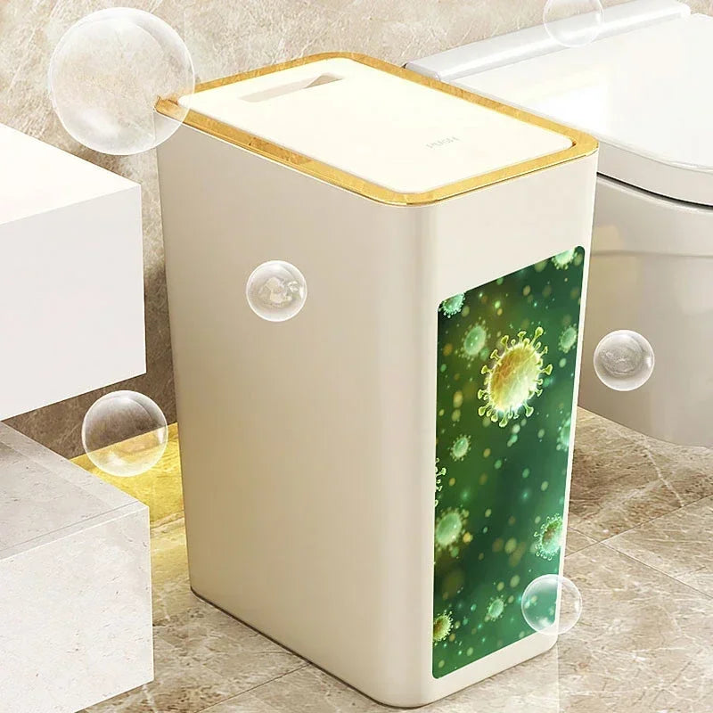 10L/12L Nordic Trash Can with One-Touch Lid Bin Deodorant Waterproof Dustbin Large Capacity Slim Toilet Gold Garbage Can