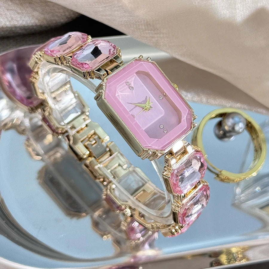 women's large section rhinestone chain rectangular color case rhinestone dial fashion European and American style ladies watch