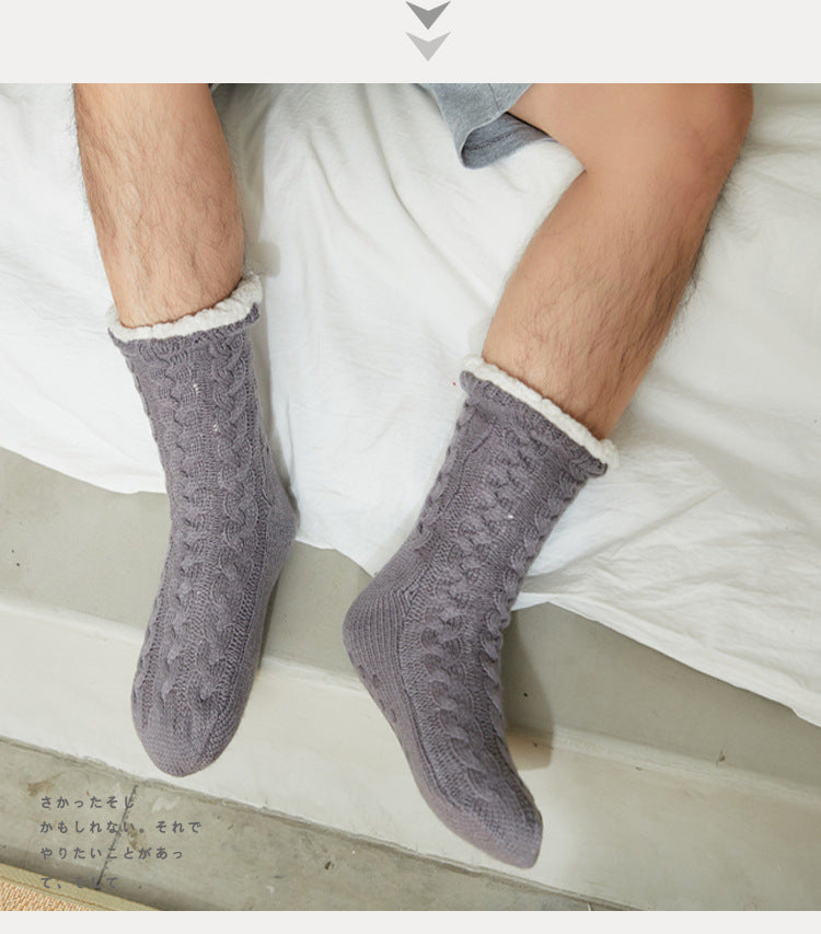 Thermal Socks Mens Winter warm Home Soft Male Cotton Thickened Plus Velvet Sleeping Anti Skid Grip Short Floor Slipper Sock