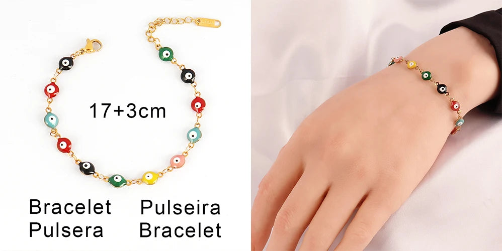 316L Stainless Steel Enamel Turkish Evil Eye Bracelets For Women Colorful Evil Eye Charm Bracelets Female Jewelry Gift