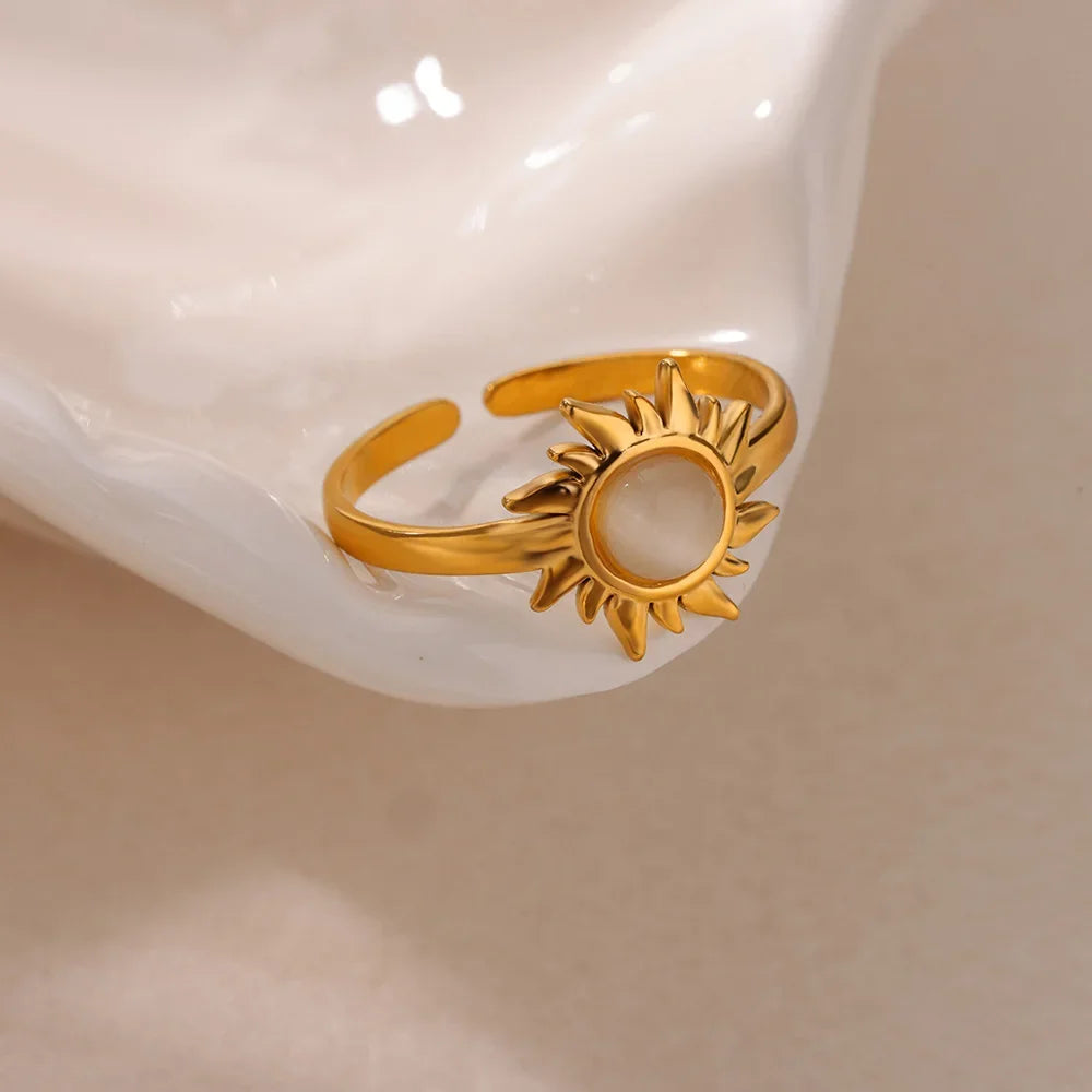 Dainty Zircon Shell Starfish Turtle Evil Eye Rings Stainless Steel Ring Women Anti Fading Golden Charm Jewelry Accessories Gifts