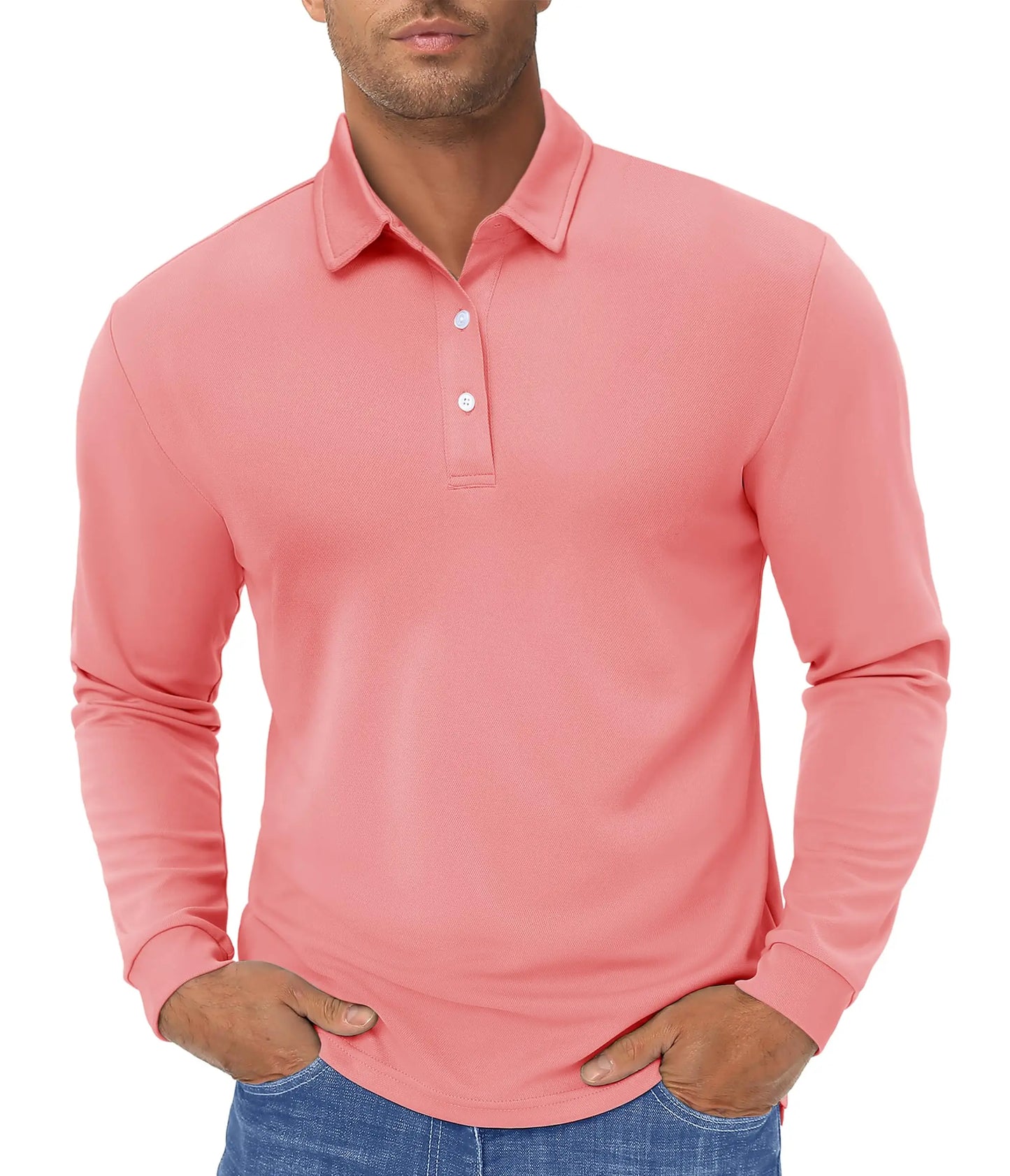TACVASEN Long Sleeve Polos Quick Dry T-shirts Mens Breathable Sports Tees Casual Golf Polo Shirts Work T-shirt Pullover Tops Man