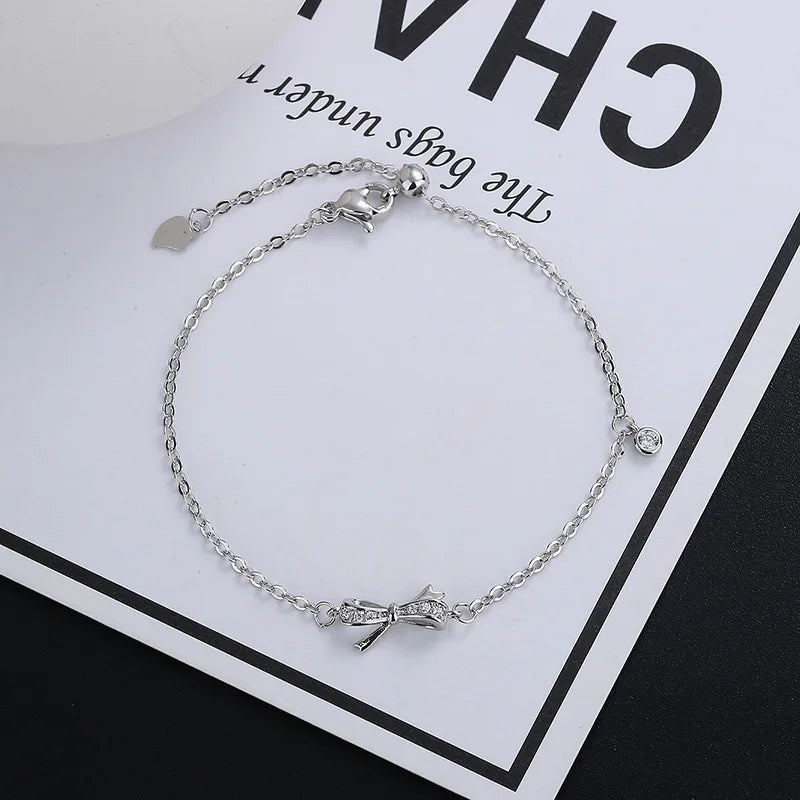 VENTFILLE 925 Sterling Silver Diamond-Studded Butterfly Bracelet Women's Fashion Temperament Flower Adjustable Bracelet