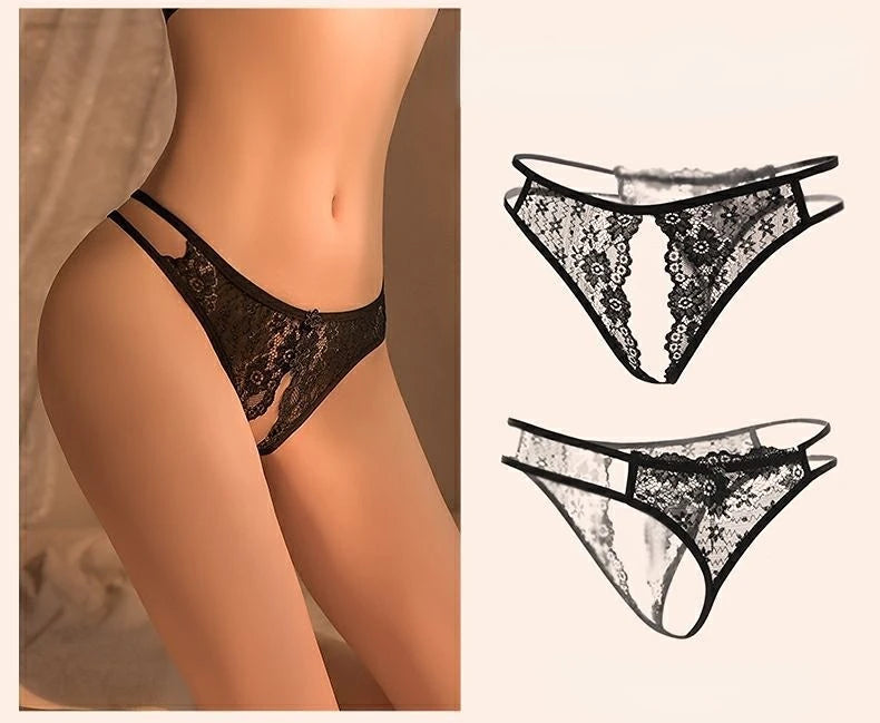 Poblador Sexy Lingerie Women's Panties Lace G-strings Crotch Opening Thongs Temptation Erotic Women Underwear See-Through Pantys