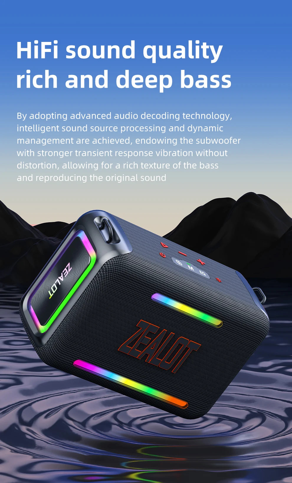 ZEALOT-S95 Waterproof Portable Bluetooth Speaker, Wireless Outdoor Boombox, SubwooferTriple Passive Radiators, Deep Bass,120W