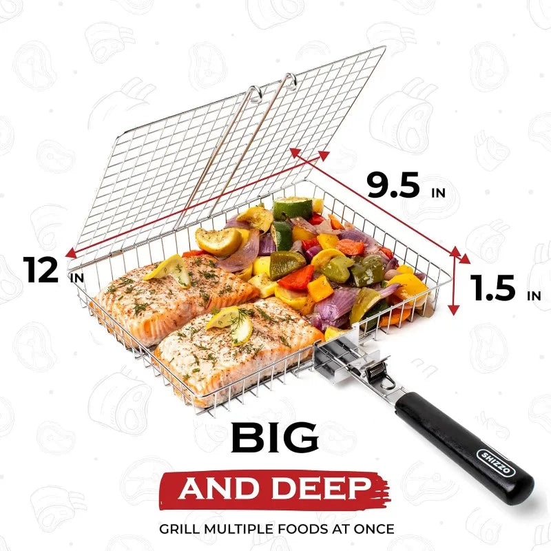 Portable Stainless Steel Folding Grill Basket BBQ Grill Basket With Handle for Fish Vegetables Shrimp Cook Accessories Outdoor