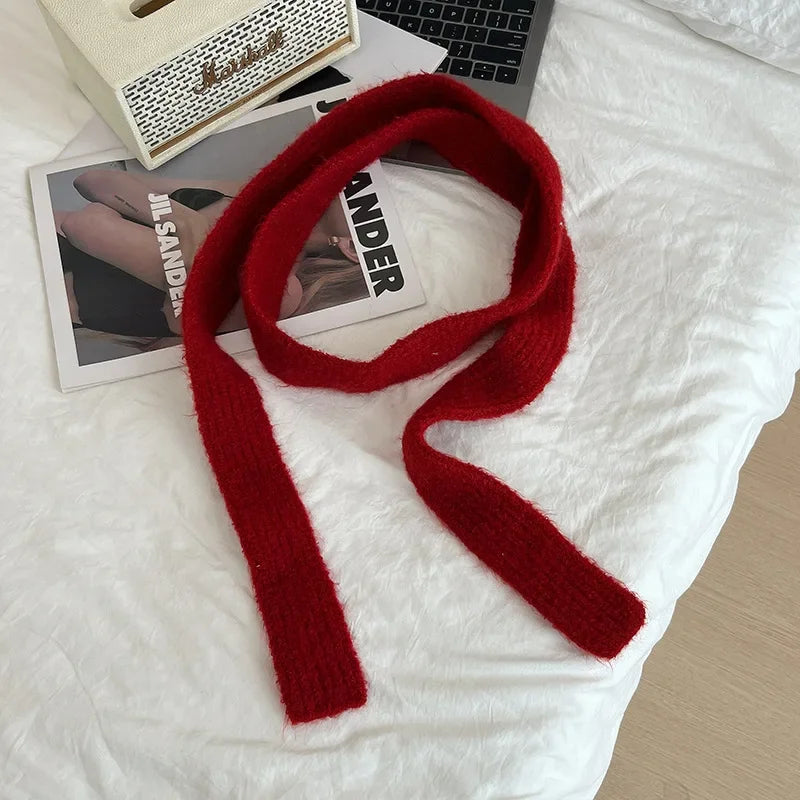 Striped Plush Scarf Women's Niche Design Sense Spice Girl Versatile Decoration Korean Version Thin and Narrow Long Scarf