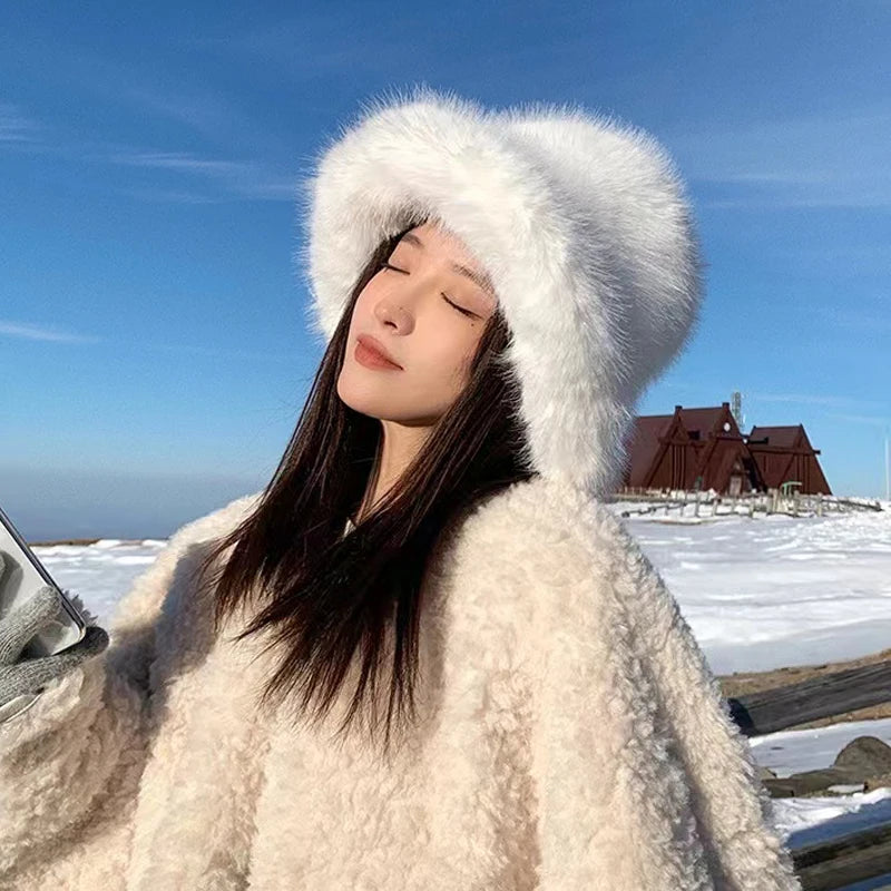 2024 Fluffy Faux Fur Bucket Hats Women Rabbit Fur Warm Thick Plush Winter Hat Lady Fashion Luxury Panama Furry Fisherman Cap Y2k