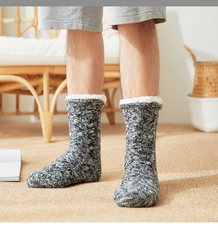 Thermal Socks Mens Winter warm Home Soft Male Cotton Thickened Plus Velvet Sleeping Anti Skid Grip Short Floor Slipper Sock