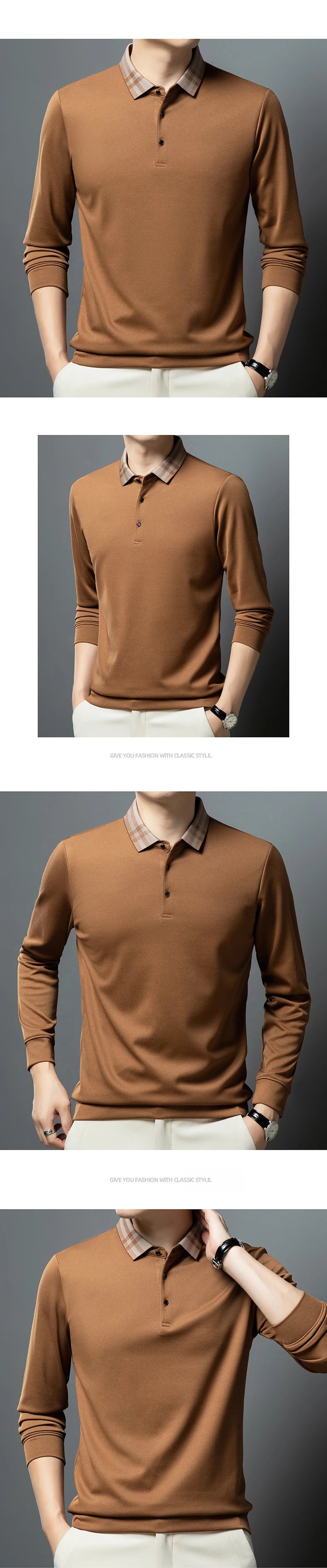 Light luxury brand polo shirt long sleeved spring and autumn new style comfortable and breathable casual striped lapel T-shirt