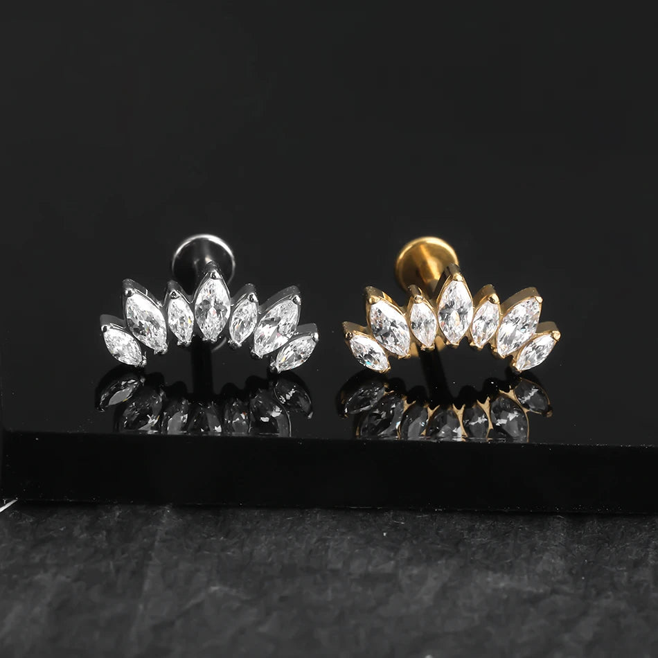 1pcs Titanium Piercing Cross Flower Stud Earring Internally Threaded Cubic Zircon Tragus Helix Piercing Body Jewelry