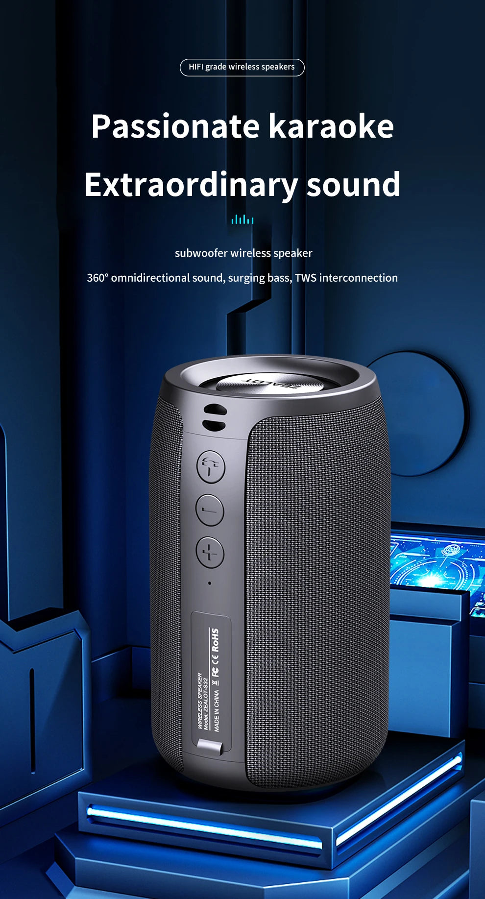 ZEALOT S32 5W Wireless Speakers, Portable Subwoofer Speaker, 1800mAh Battery, 10 Hours Playtime Loud Stereo, Booming Bass.
