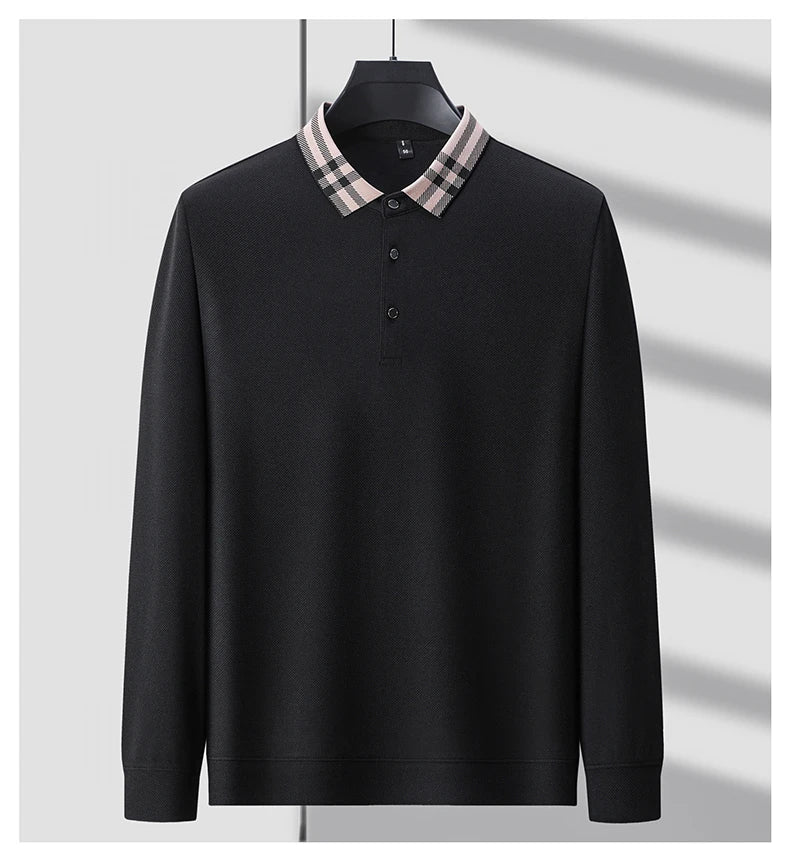 Light luxury brand polo shirt long sleeved spring and autumn new style comfortable and breathable casual striped lapel T-shirt