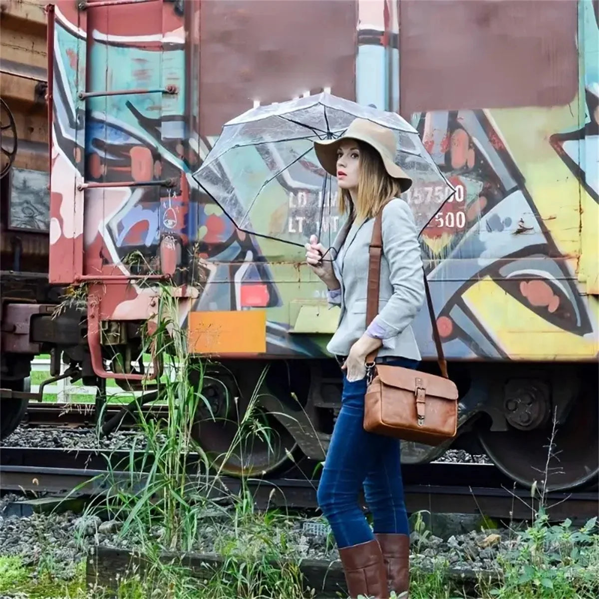 1Pc-Korean Transparent Umbrella Folding Automatic Open and Close Umbrella Mori Three-Fold Student Sunny Umbrella