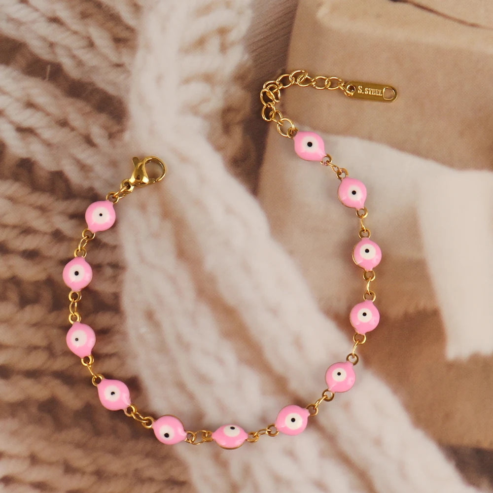316L Stainless Steel Enamel Turkish Evil Eye Bracelets For Women Colorful Evil Eye Charm Bracelets Female Jewelry Gift