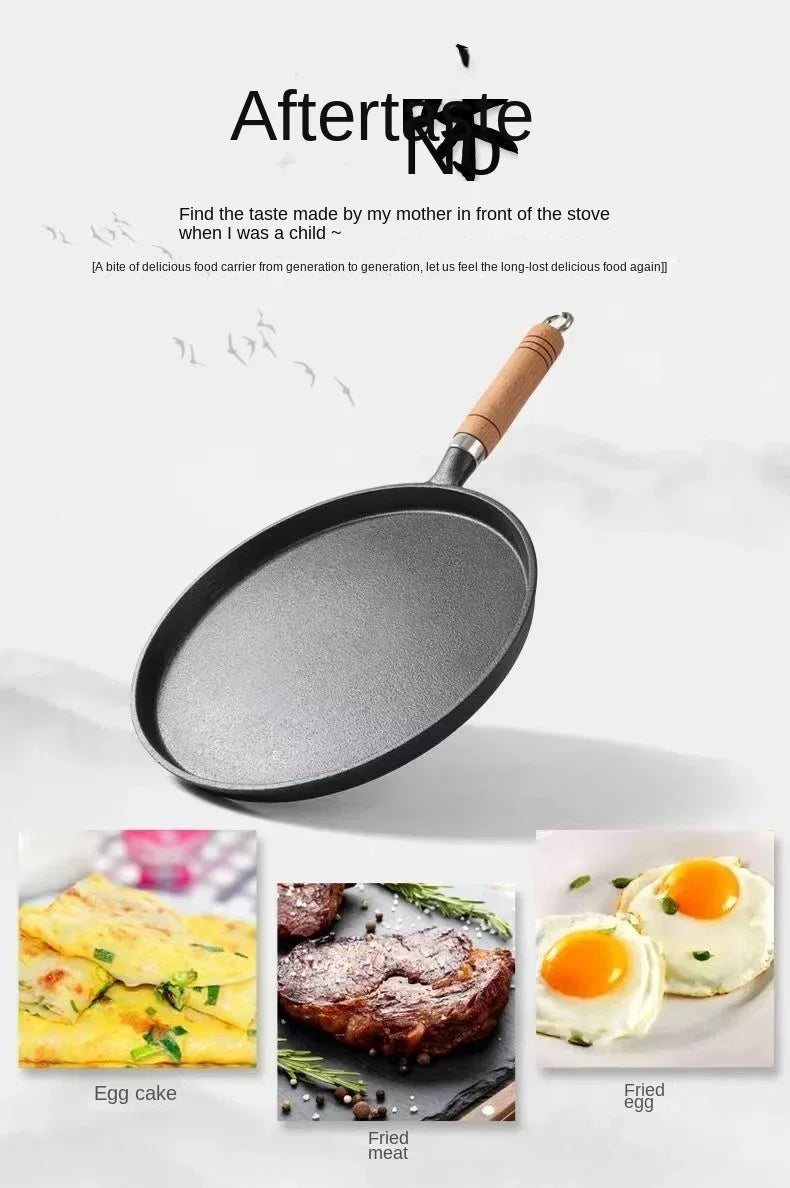 26cm Cast Iron Frying Pan Uncoated Non-stick Egg Pancake Pan Crepe Maker Steak Frying Pot Gas Induction Cooker Kitchen Cookware