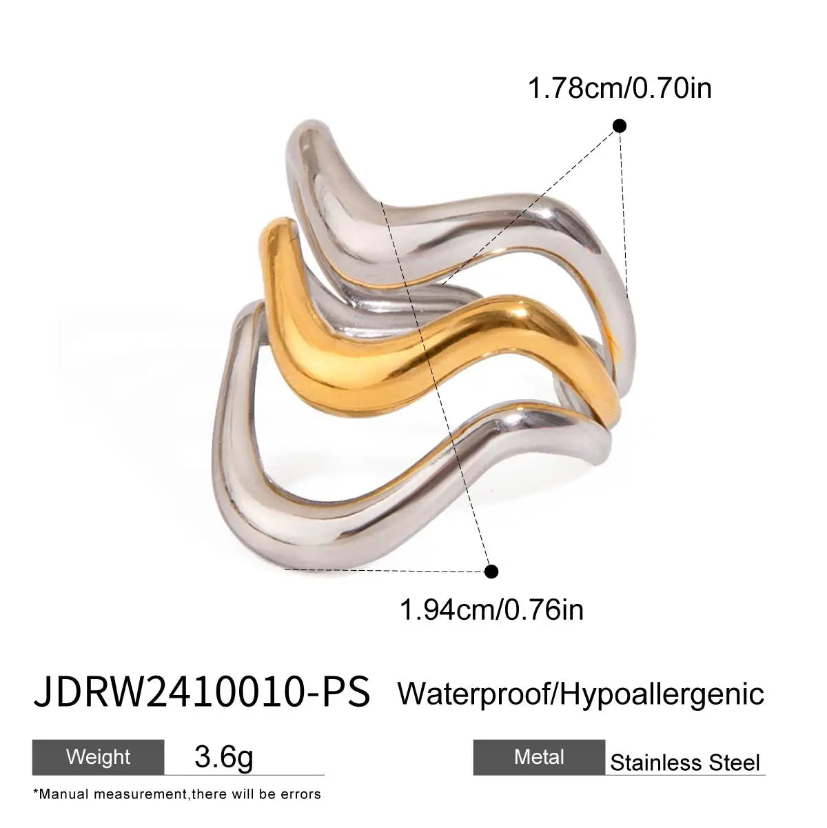 Uworld Minimalist Linear Two tone Ring Stainless Steel Hollow Irregular Stackable Ring Women's Accessories Party Gift