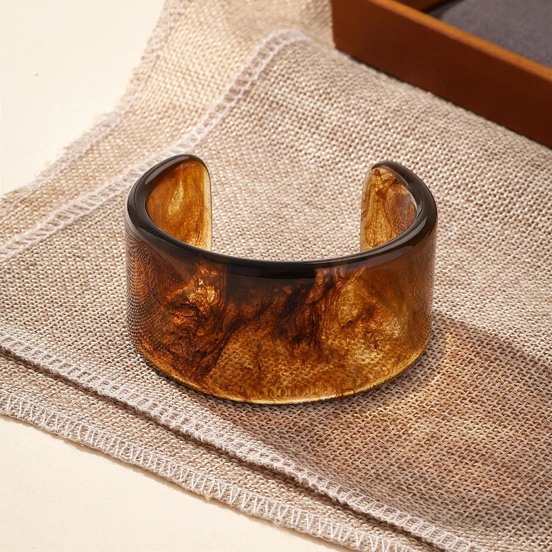 KMVEXO Vintage Punk Brown Coffee Thick Resin Acrylic Smudging Bangles Geometric Irregular Bangle Bracelets For Women Men Jewelry