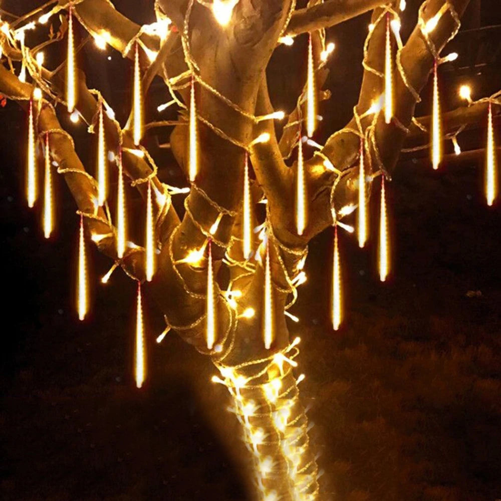 Outdoor Meteor Shower Christmas Lights 10 Tubes 192 Led Hanging String Lights for Garden Tree Holiday Party Decoation Lamp