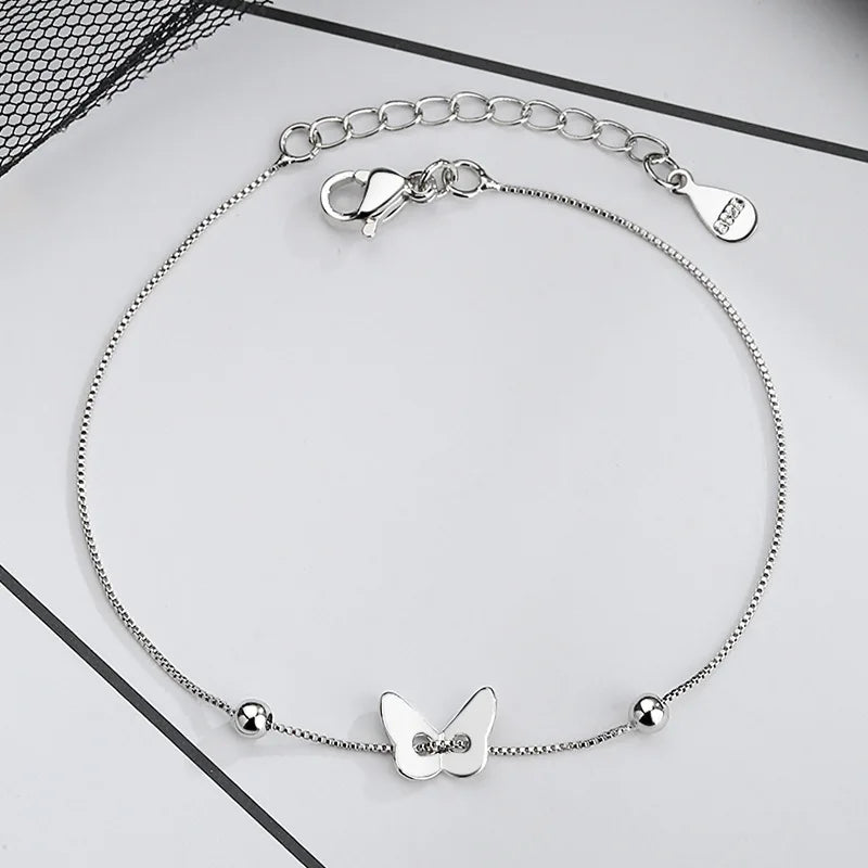 VENTFILLE 925 Sterling Silver Diamond-Studded Butterfly Bracelet Women's Fashion Temperament Flower Adjustable Bracelet