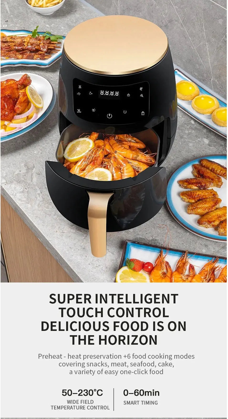 6L Air fryer Multi-functional intelligent touch screen oven Large capacity Electro mechanical deep fryer for home airfryer