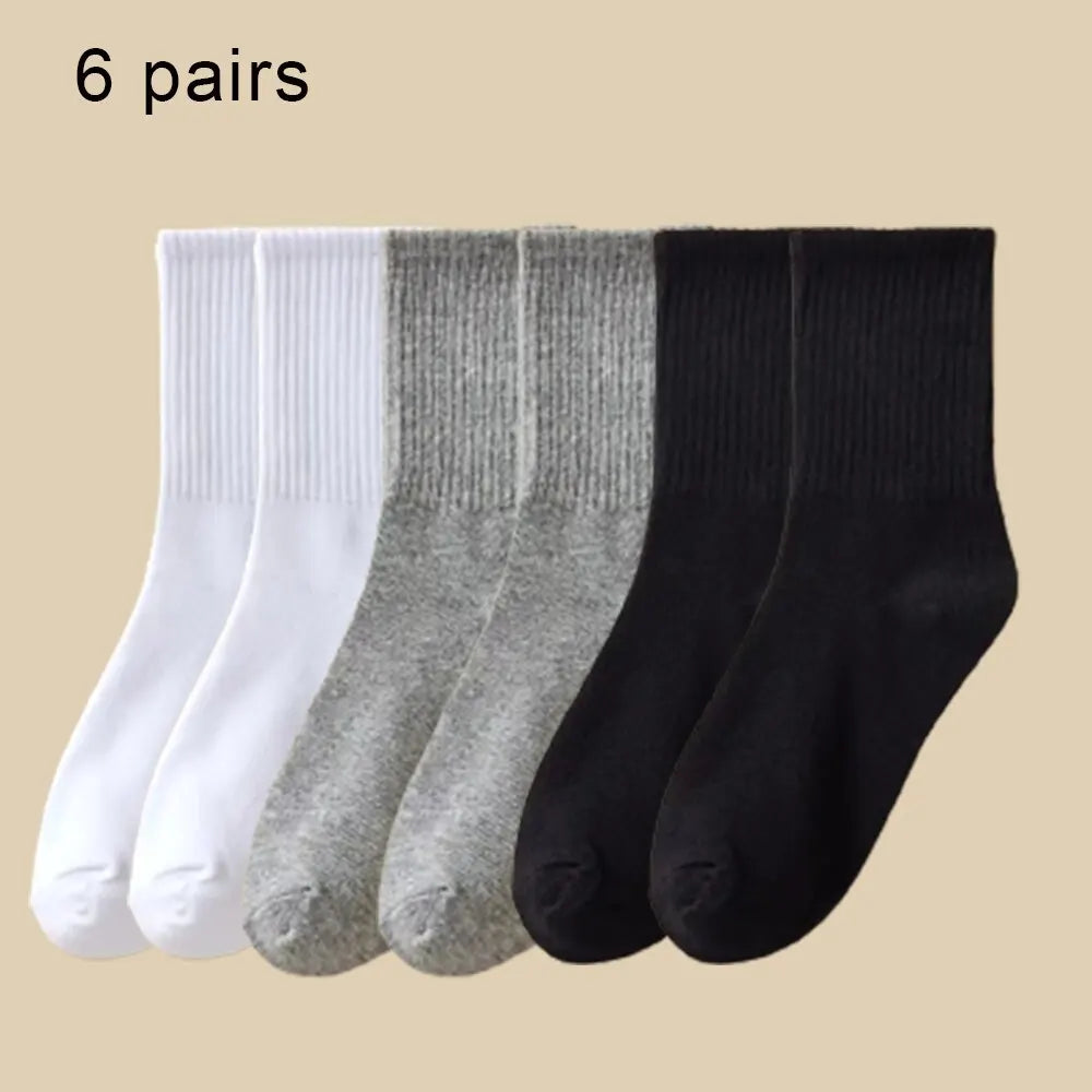 6 Pairs Women's Mid Socks Solid Color Breathable Comfortable In Autumn Winter Sweat Absorbing High-Quality Casual Socks Sports