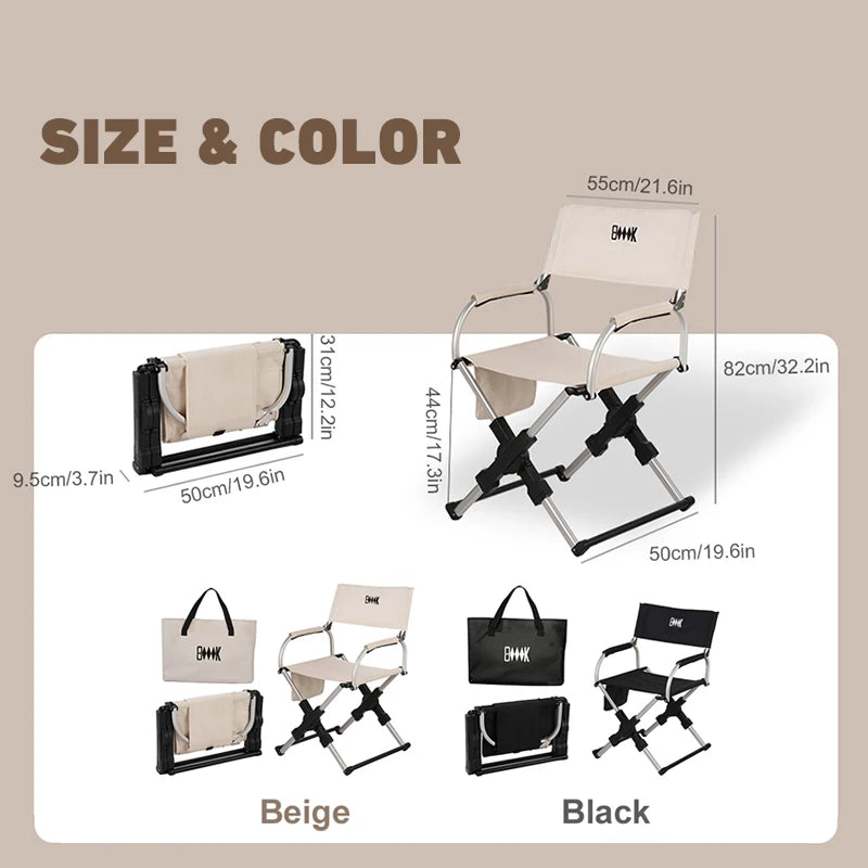 Outdoor Foldable Director's Chair Camping Beach Fishing Chair Aluminum Alloy Travel Hiking Picnic Seat Travel Furniture