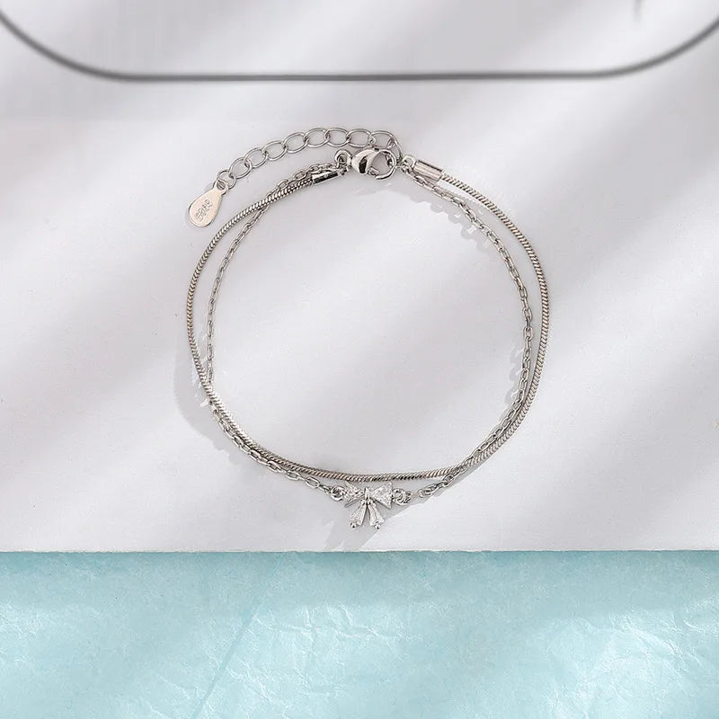 VENTFILLE 925 Sterling Silver Diamond-Studded Butterfly Bracelet Women's Fashion Temperament Flower Adjustable Bracelet