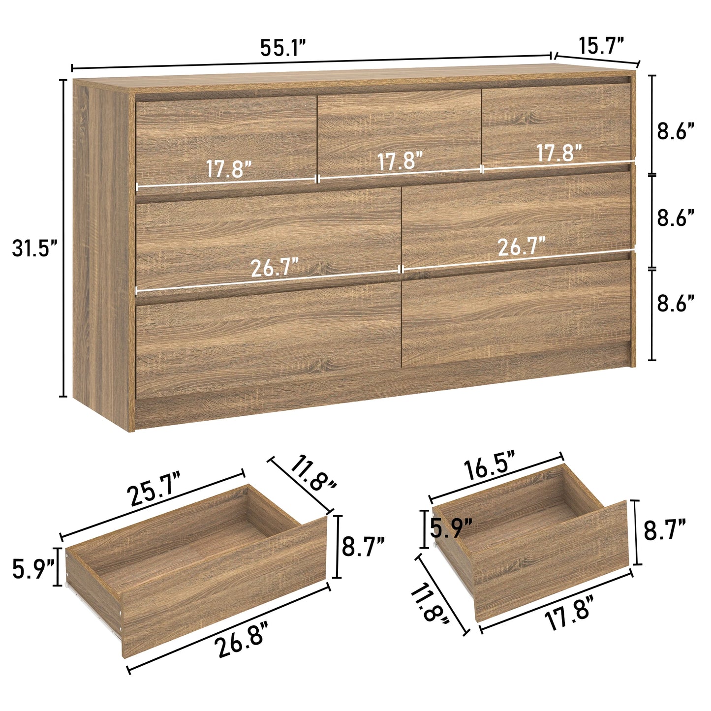 7 Drawer Dresser for Bedroom, 55'' Modern Chest of Drawers for Closet, Wide Drawer Organizer Cabinet for Living Room White/Black