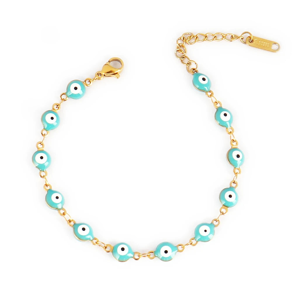 316L Stainless Steel Enamel Turkish Evil Eye Bracelets For Women Colorful Evil Eye Charm Bracelets Female Jewelry Gift