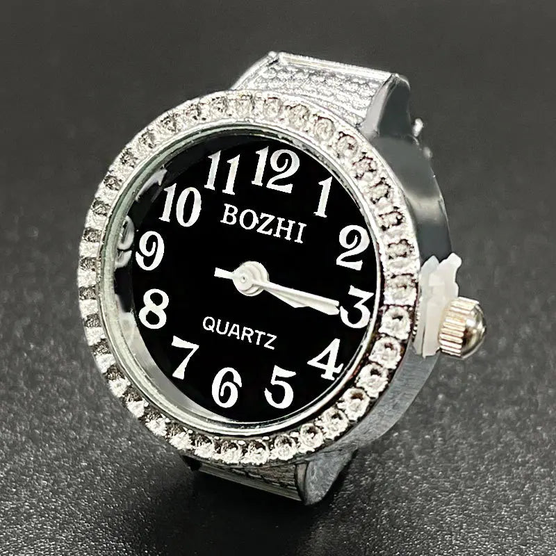 WLP Punk Fashion Cat Dial Clock Quartz Watch Finger Rings Women Men Couple Vintage Simple Elastic Strap Alloy Watch Ring Jewelry