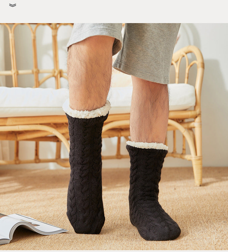 Thermal Socks Mens Winter warm Home Soft Male Cotton Thickened Plus Velvet Sleeping Anti Skid Grip Short Floor Slipper Sock