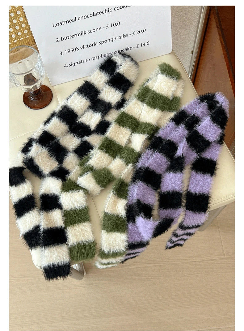 Striped Plush Scarf Women's Niche Design Sense Spice Girl Versatile Decoration Korean Version Thin and Narrow Long Scarf