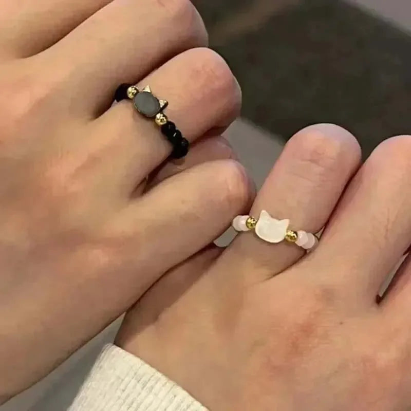 1pcs Natural Moonstone Obsidian Rings Beads Minimalist Fidget Ring Cute Black White Cat Ring Women Men Party Accessories Jewelry
