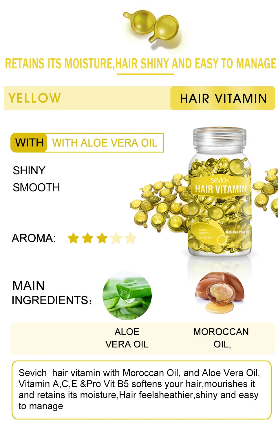 30Pcs Anti Hair Loss Hair Vitamin Capsule Oil Keratin Complex Oil Smooth Silky Hair Serum Hair Mask Repair Frizz Damaged Sevich