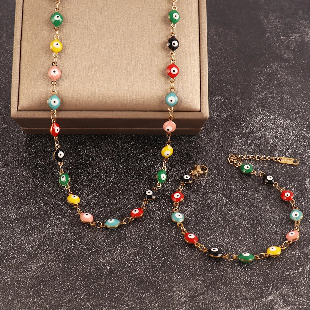 316L Stainless Steel Enamel Turkish Evil Eye Bracelets For Women Colorful Evil Eye Charm Bracelets Female Jewelry Gift