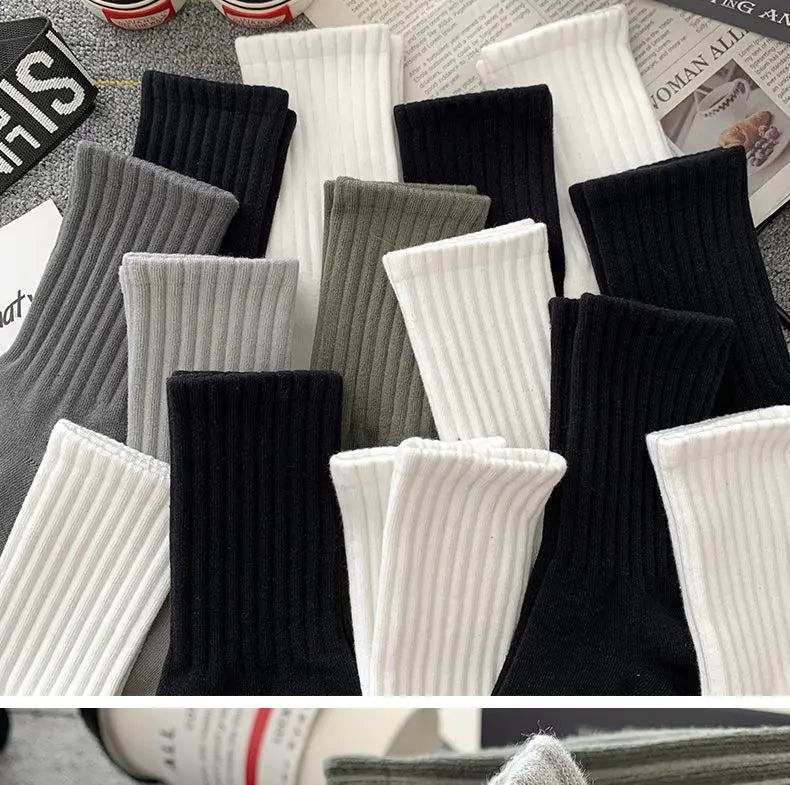 New 5 Pairs Cool Men Black White Warm Socks Set Autumn Winter Male Solid Color Sport Short Socks For Men Dropshipping