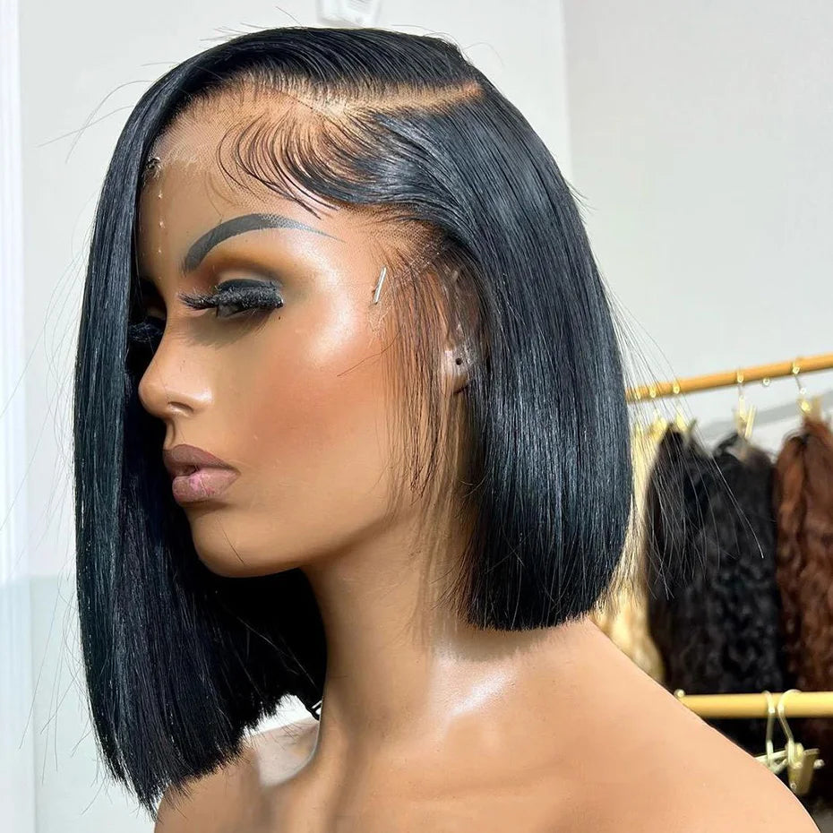 Raw Hair Vietnamese 250 Density 100 Human Hair Lace Frontal Wigs Straight Natural Black 13x6 Bob Wig Lace Front Human Hair Wigs
