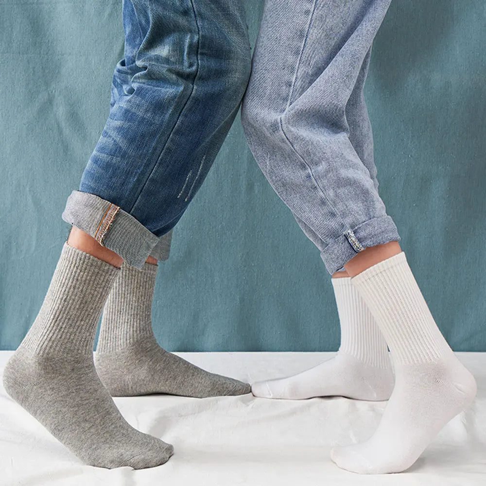 5 Pairs Women White Socks Cotton Harajuku Korean Style Socks For Girl And Boys School Middle Tube Socks